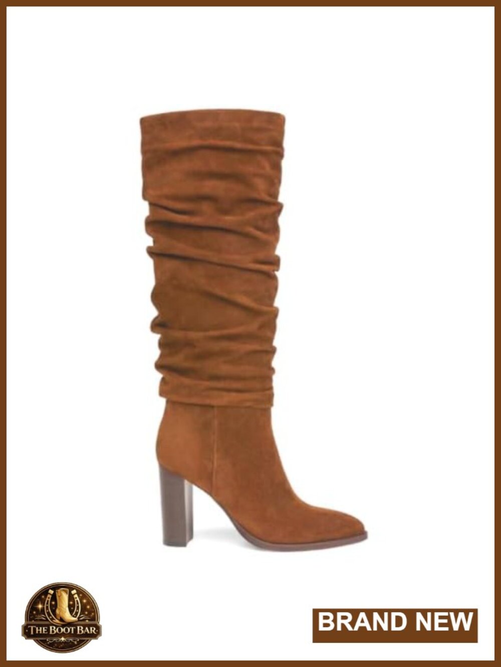 Womens Knee High Slouchy Boots 3.5in Chunky Block Heel Faux Suede